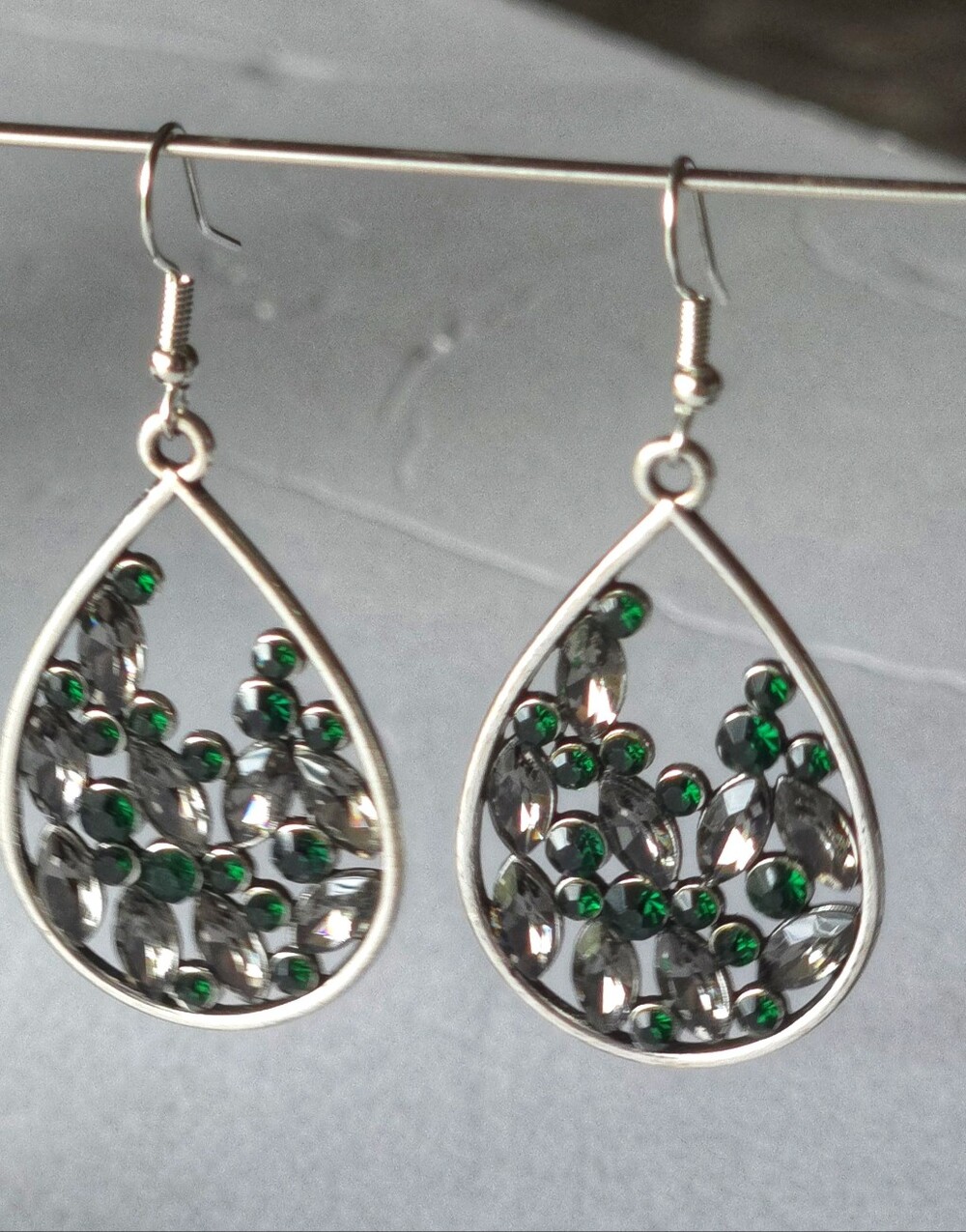 paparazzi Emerald & Smoke Teardrop Crystal Earrings - Picture 6 of 13